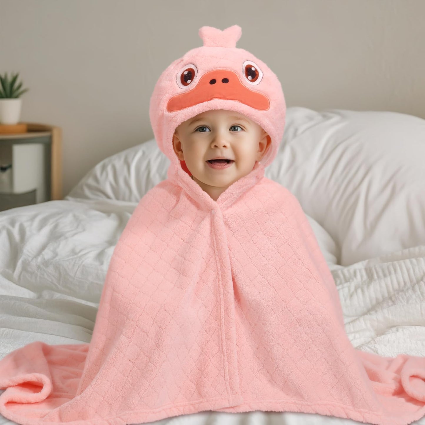 Wodhoy Toddler Bath Towels Age 1-2, Soft Absorbent Animal Hooded Towel For Kids Girls, 2 Pack 50' X 32' Large Thick Baby Towel