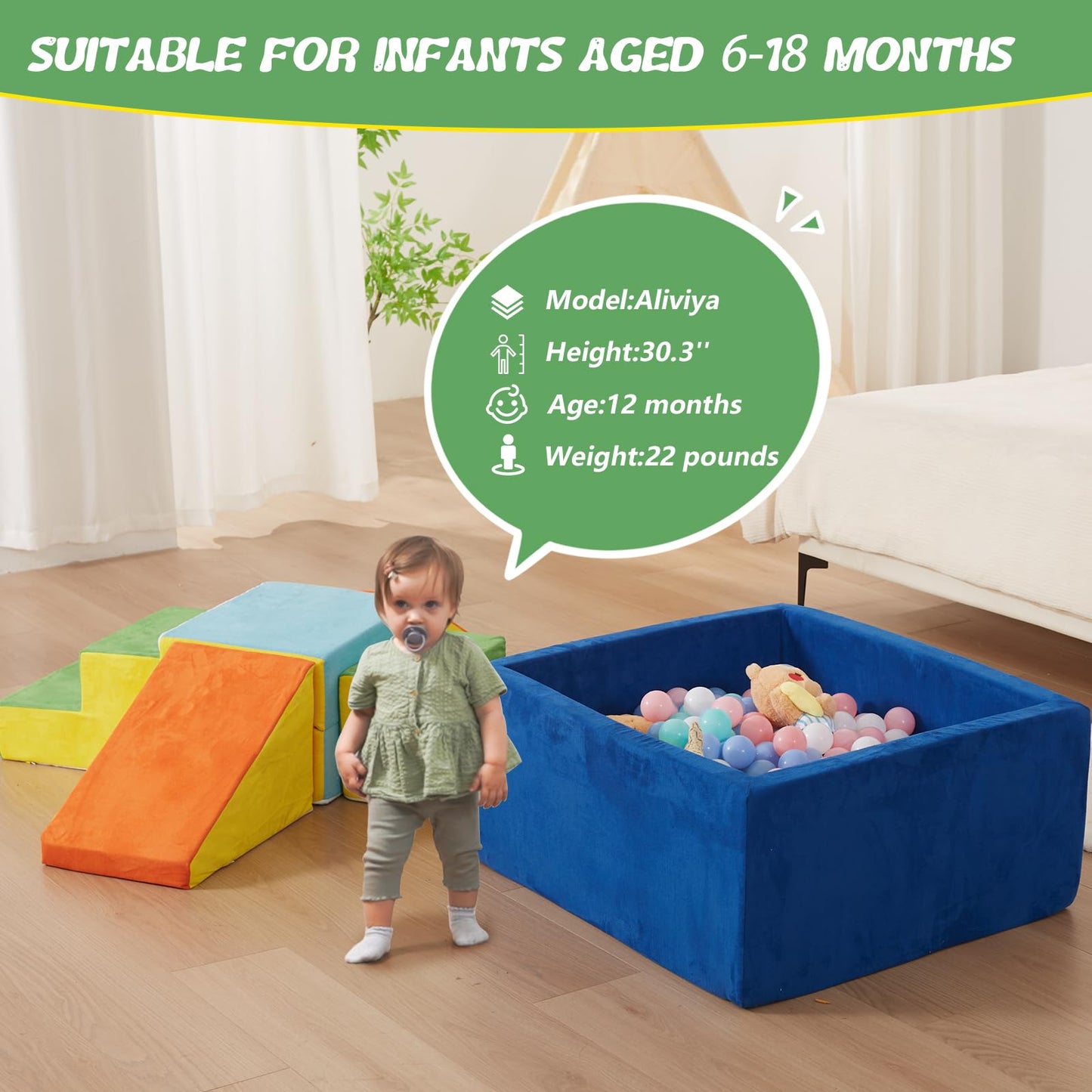 Moozhealth 6 Pieces Foam Climbing Blocks With Ball Pit,Kids Soft Play Climbing For Toddlers,Baby Climbing Toys Indoor,Modular Wa