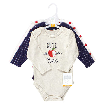 Hudson Baby Unisex Baby Cotton Long-Sleeve Bodysuits, Apple, 18-24 Months