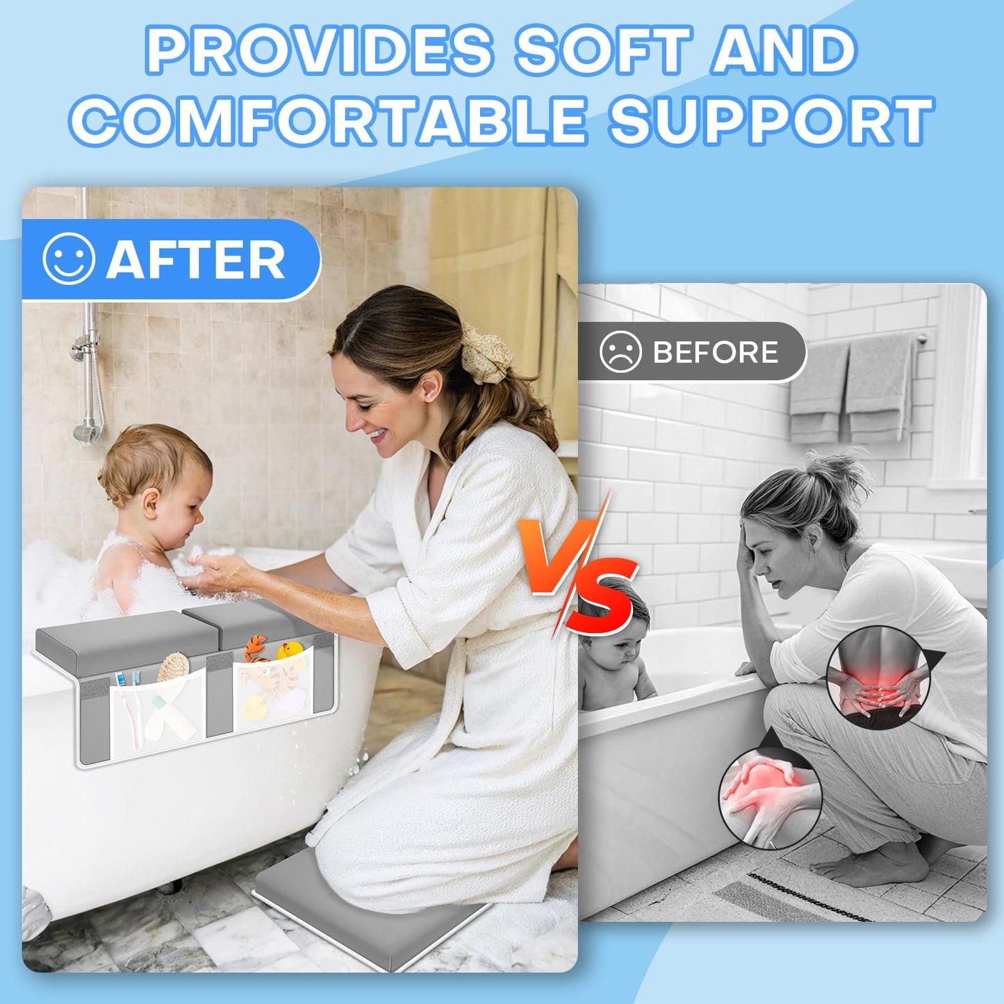 Foamagic Bath Kneeler And Elbow Rest Pad Set - Grey Baby Bathing Kneeler Pad For Tub, Bathtub Mat For Kneeling, Elbow Rest, Prot