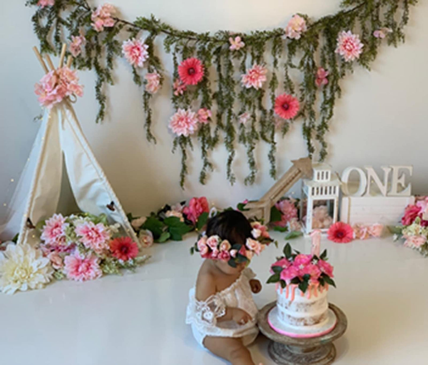 Vividsun Adjustable Flower Crown Floral Headpiece Floral Crown Wedding Festivals Photo Props (Baby Pink)