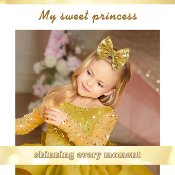 Lanmerry Hair Bows For Girls - Alligator Hair Clips, Sequin Big Bows For Babies, Toddlers, And Teens - Gold Bow Hair Accessories