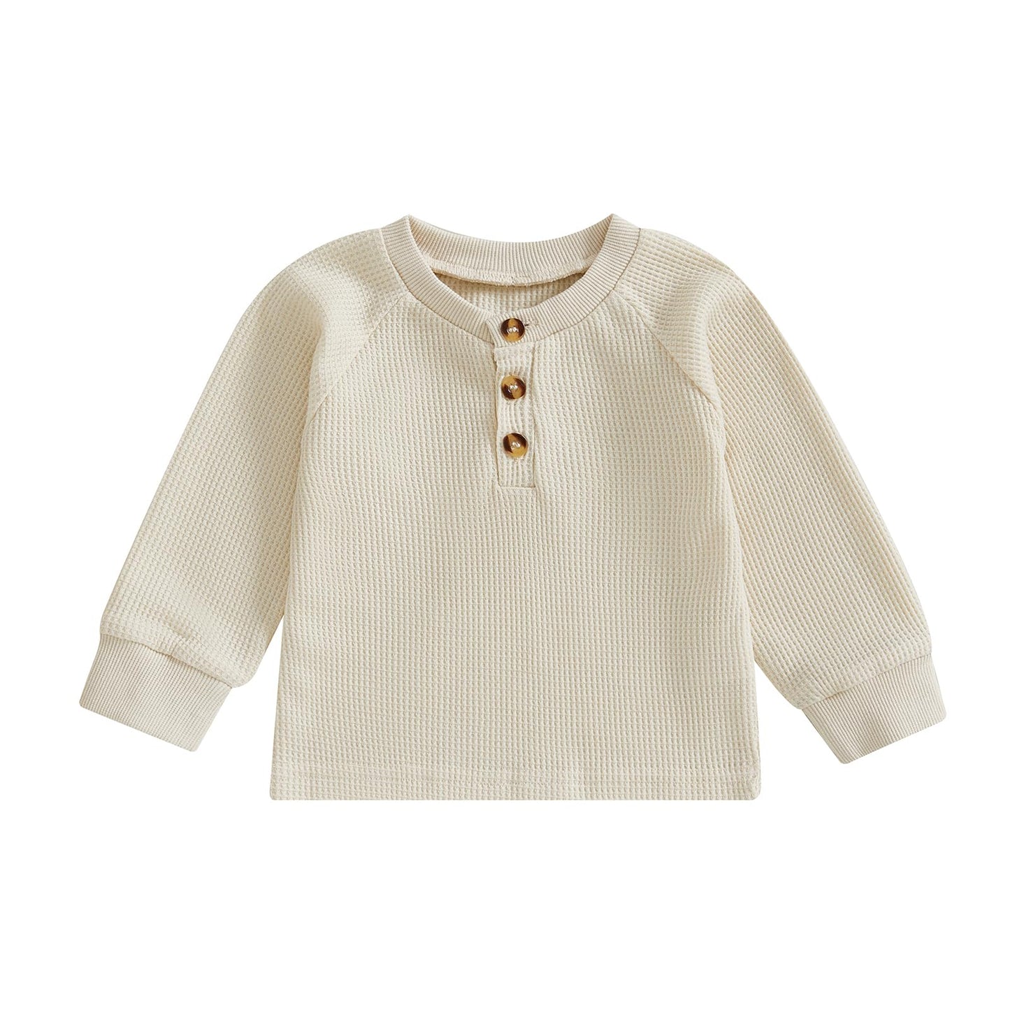 Toddler Baby Boy Girl Sweatshirt Sweater Long Sleeve Crewneck Waffle Knit Outfit Pullover Tops Fall Winter Clothes (Beige, 3-6 M