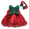 Baby Girl Formal Lace Dress Toddler Infant Birthday Party Embroidery Easter Dresses With Headwear(Red Green,3M)
