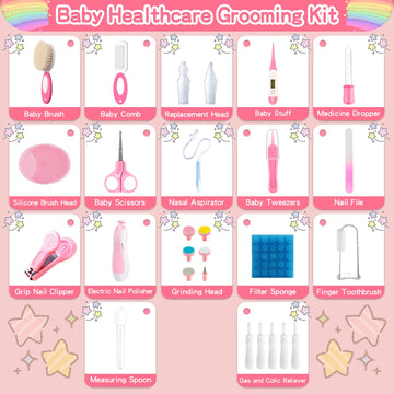 28 In 1 Baby Healthcare And Grooming Kit, Infant Baby Nursery Kit Electric Nail Trimmer Set With Gas Colic Passer Nasal Aspirato