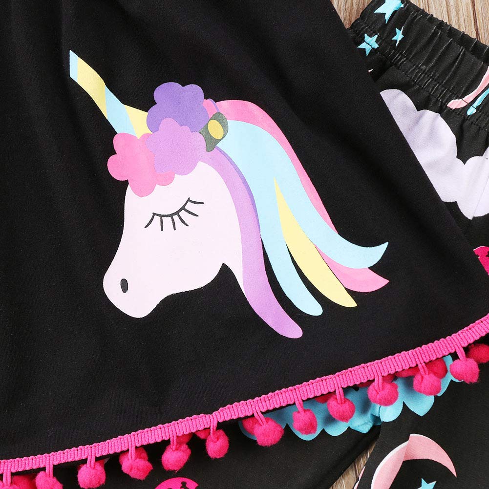 Fashion Kids Toddler Girl Long Sleeve Tunic Top Dress+Floral Pants Outfit Set Spring Fall Clothes (Black Unicorn, 5-6X)