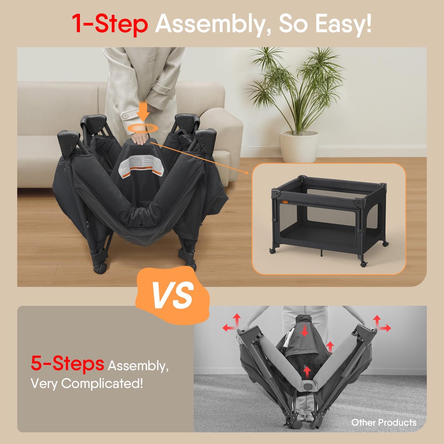 Tinyglow 4 In 1 Baby Bassinet, Pack And Play, Bedside Crib Sleeper, Diaper Changer, Quickly Assembled And Folded Portable Crib W