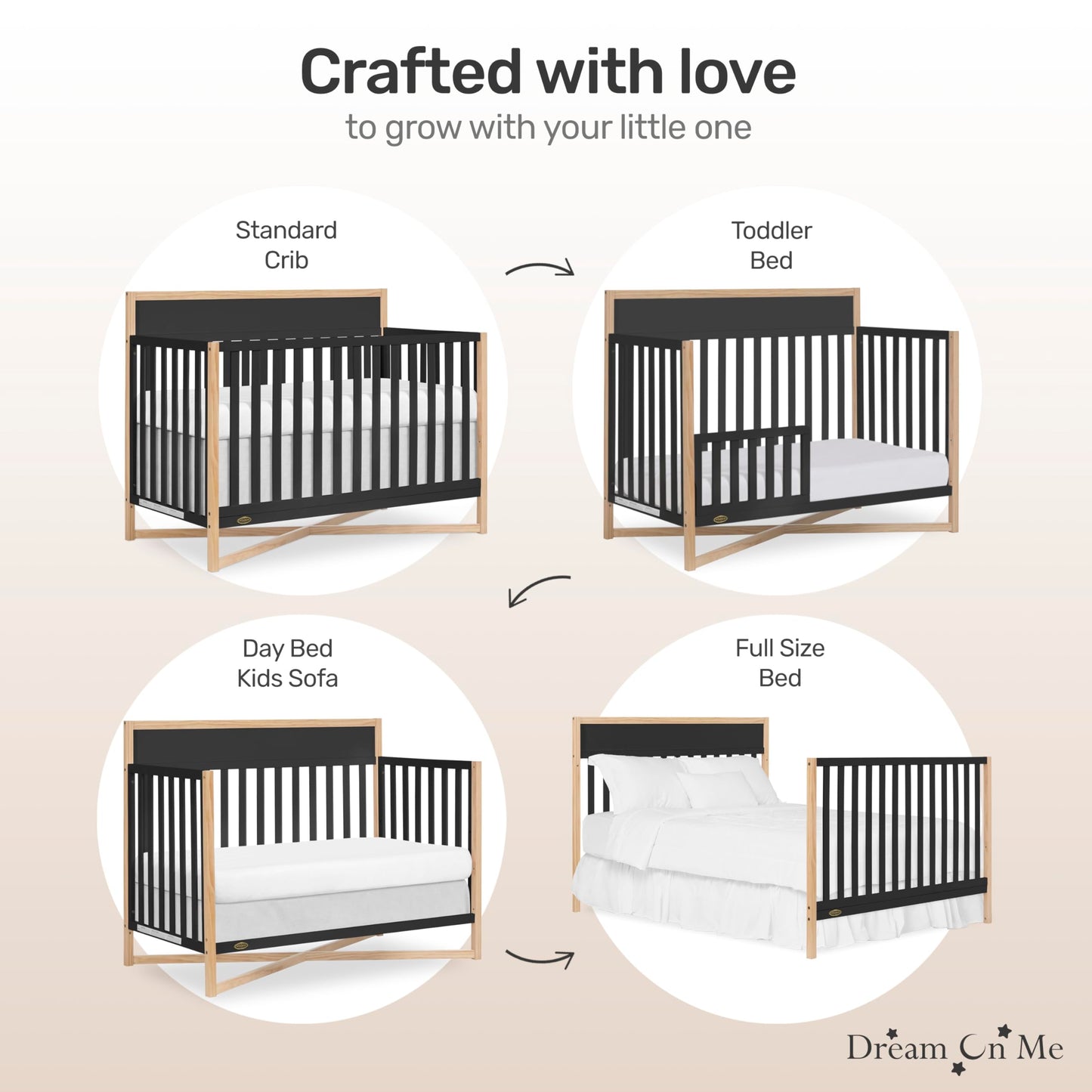 Dream On Me Owen 5-In-1 Convertible Crib In Matte Black, Greenguard Gold & Jpma Certified Baby Crib, Converts From Crib To Toddl