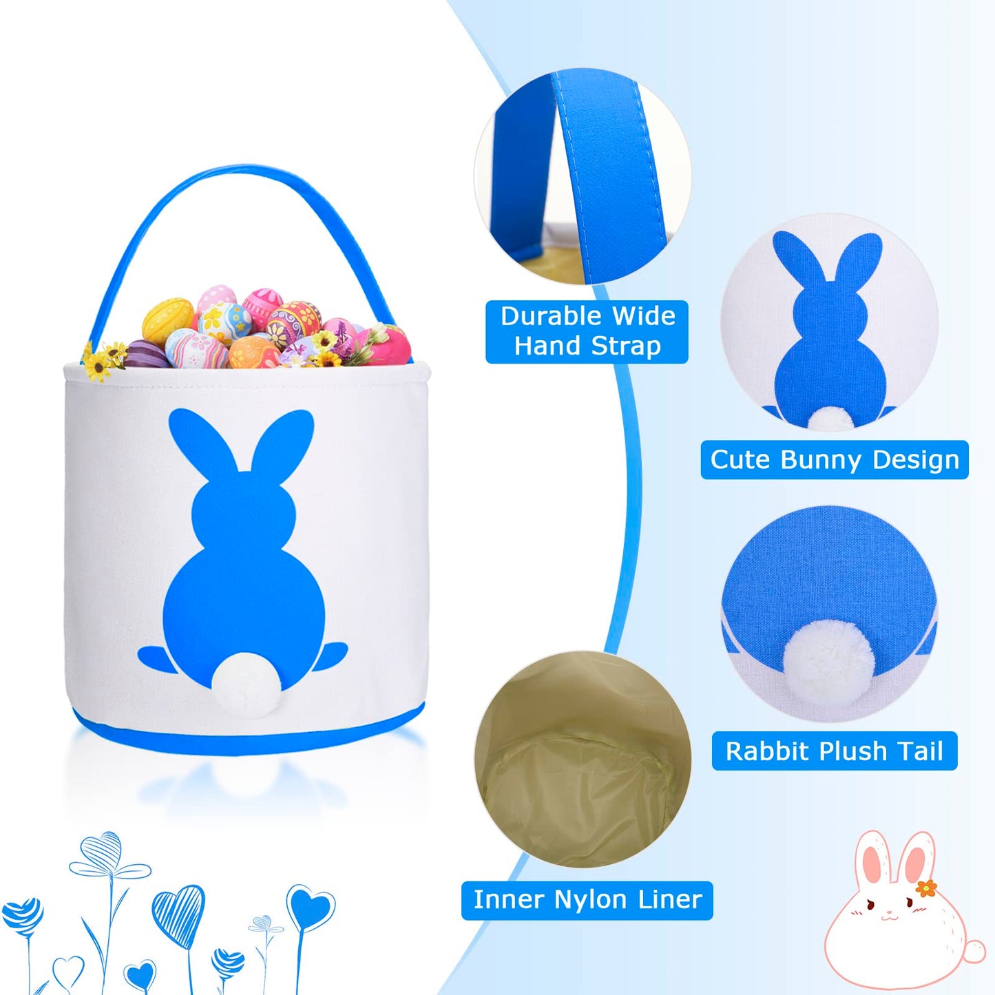 Jexine 12 Pcs Easter Bunny Basket Bags Bulk For Kids Gift Bucket Easter Eggs Hunt Basket With Handle Bunny Tote Bag Carry Bucket