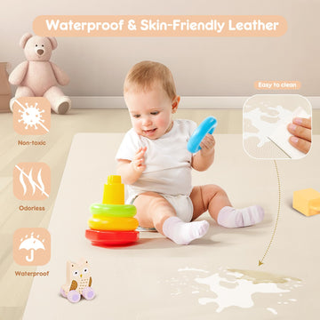 Piikago Padded Baby Play Mat, Super Soft Vegan Leather Floor Mat For Baby Girls And Boys, 48X48 Non-Slip Thick Foam Cushioned Pl