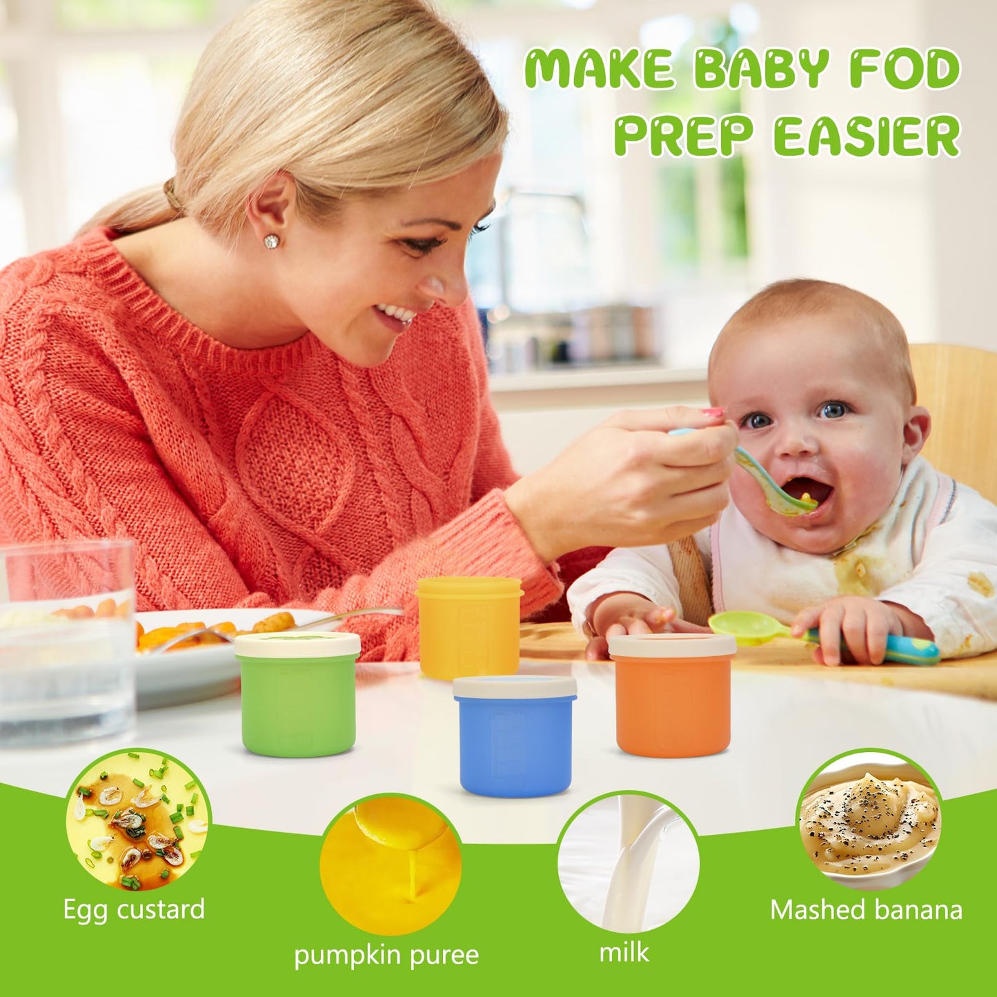 Silicone Baby Food Containers With Airtight Lids,8 Pack Baby Puree Containers Food Freezer Containers,2 Oz Baby Food Snack Jar W