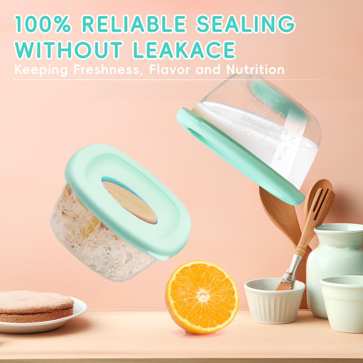 Silicone Baby Food Storage Containers, 4 Oz Baby Food Jars, Snack Containers With Leak Proof Airtight Lids, Freezer, Microwave A