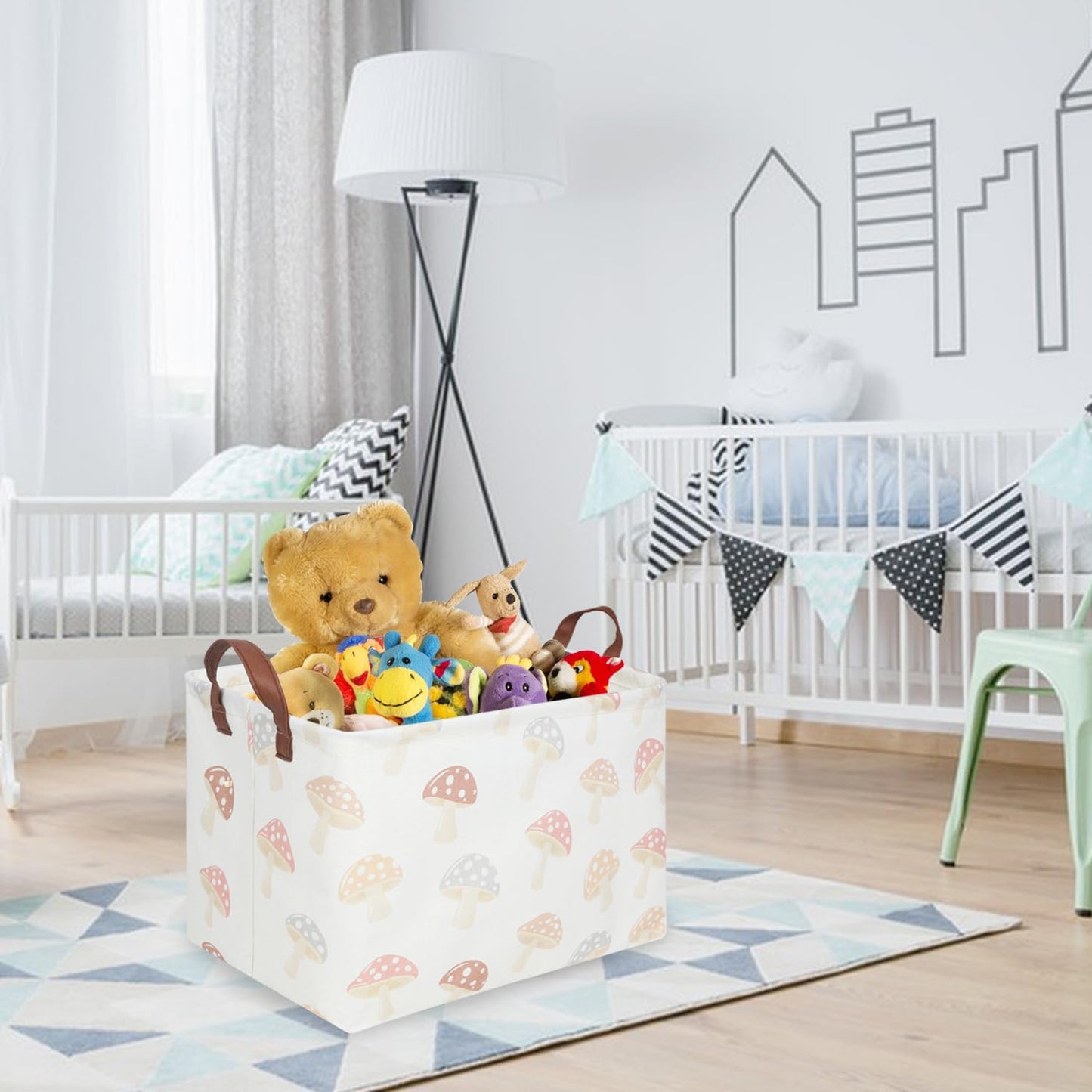 Fxocshe Rectangular Baby Laundry Basket,Mushroom Basket,Collapsible Waterproof Kids Toys Storage Baskets,Kids Gift Basket,Toy Bi