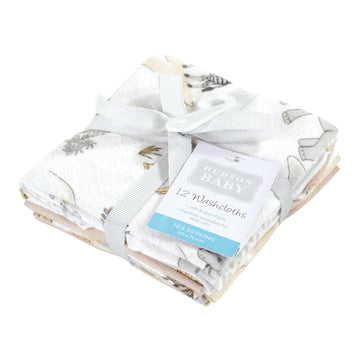 Hudson Baby Unisex Baby Flannel Cotton Washcloths 12-Pack, Neutral Safari World, One Size