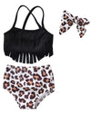 Toddler Infant Baby Girls Swimsuit Leopard Tassels Bikini Two Pieces Bathing Suit Summer Beach Outfits Set (Leopard, 2T)