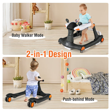 Baby Joy 2 In 1 Baby Walker, Foldable Activity Walker With Adjustable Height & Speed, Music, Lights, Mirrors, Padded Seat Cushio