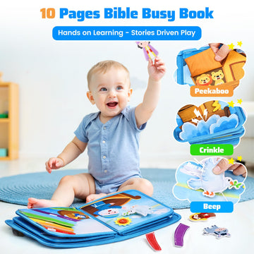 Esjay Busy Board Bible Busy Book for Toddlers, Montessori Toys 1 2 3 Year Old Toddler Baby, Noahs Ark Toy Baptism Birthday Gift