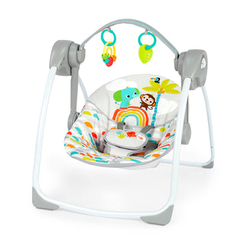 Bright Starts Playful Paradise Portable Compact Automatic Baby Swing With Music, Unisex, Newborn +