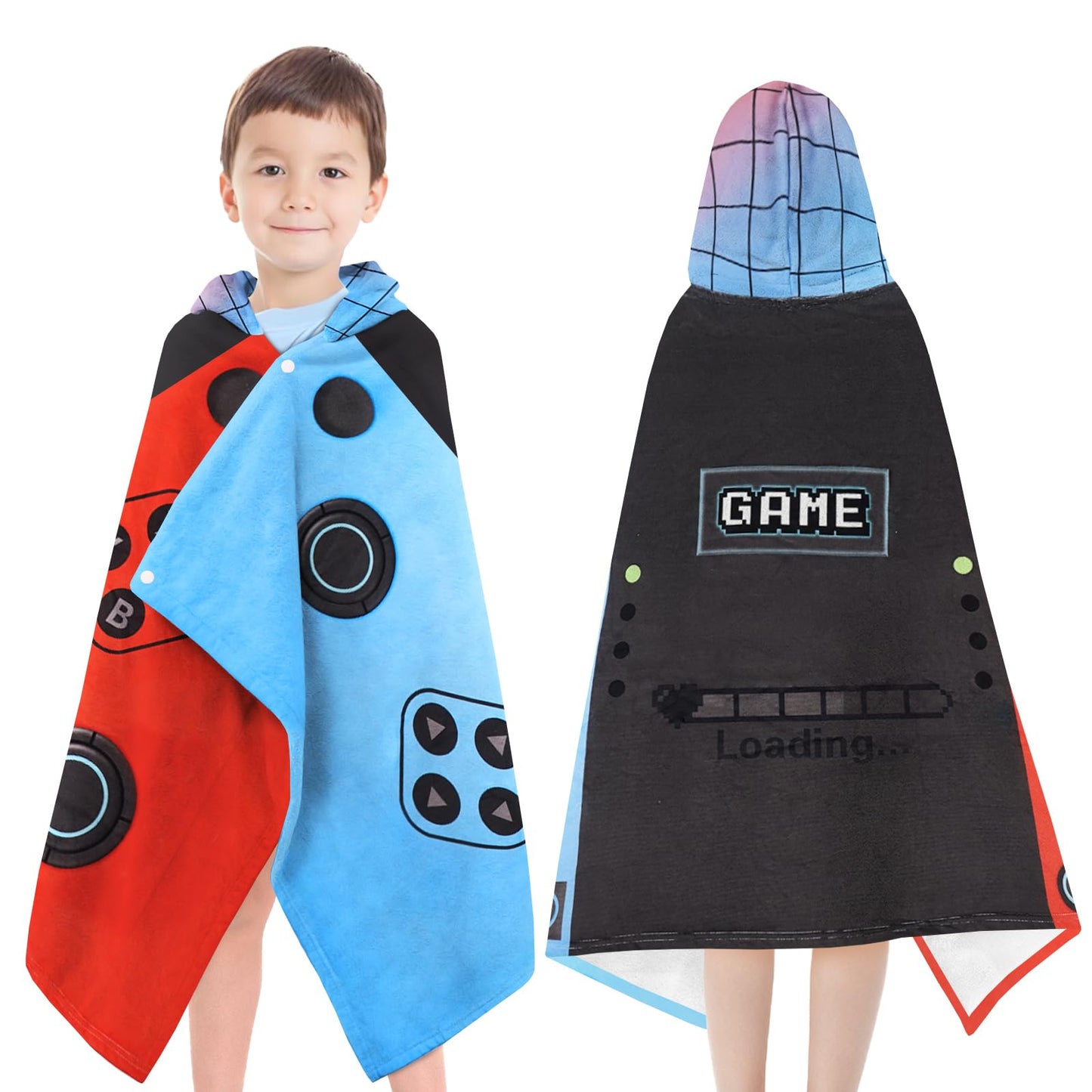 Yzqcckss Hooded Towels for Kids- Ultra Soft 100% Cotton Video Game Gamepad Toddler Hood Bath Towels/Pool Terry Towel Beach Ponch