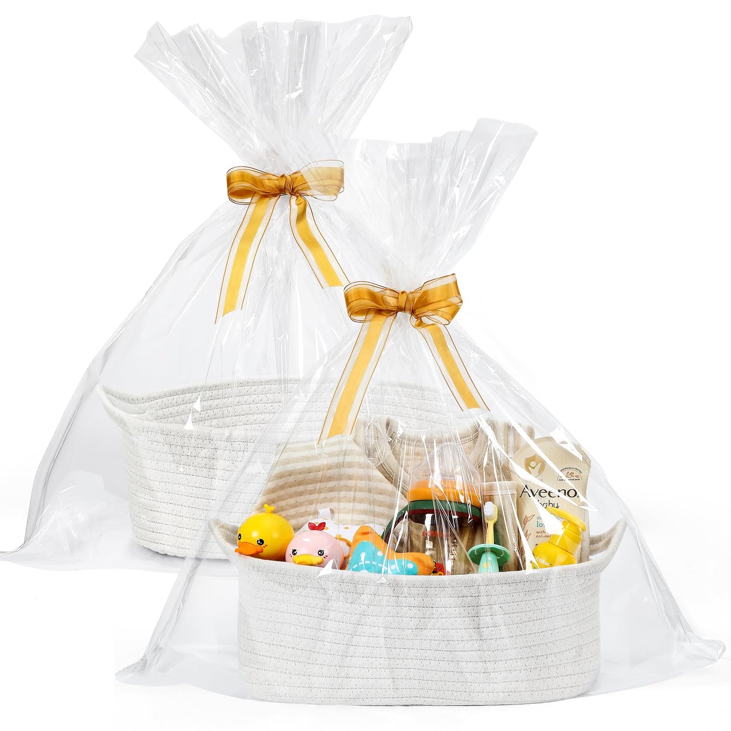 2 Pack Rectangle Woven Basket with Gift Bags and Ribbons, Empty Small Decorative Gift Chest Box, 12x 8x 5, Cute Baby Gift Basket