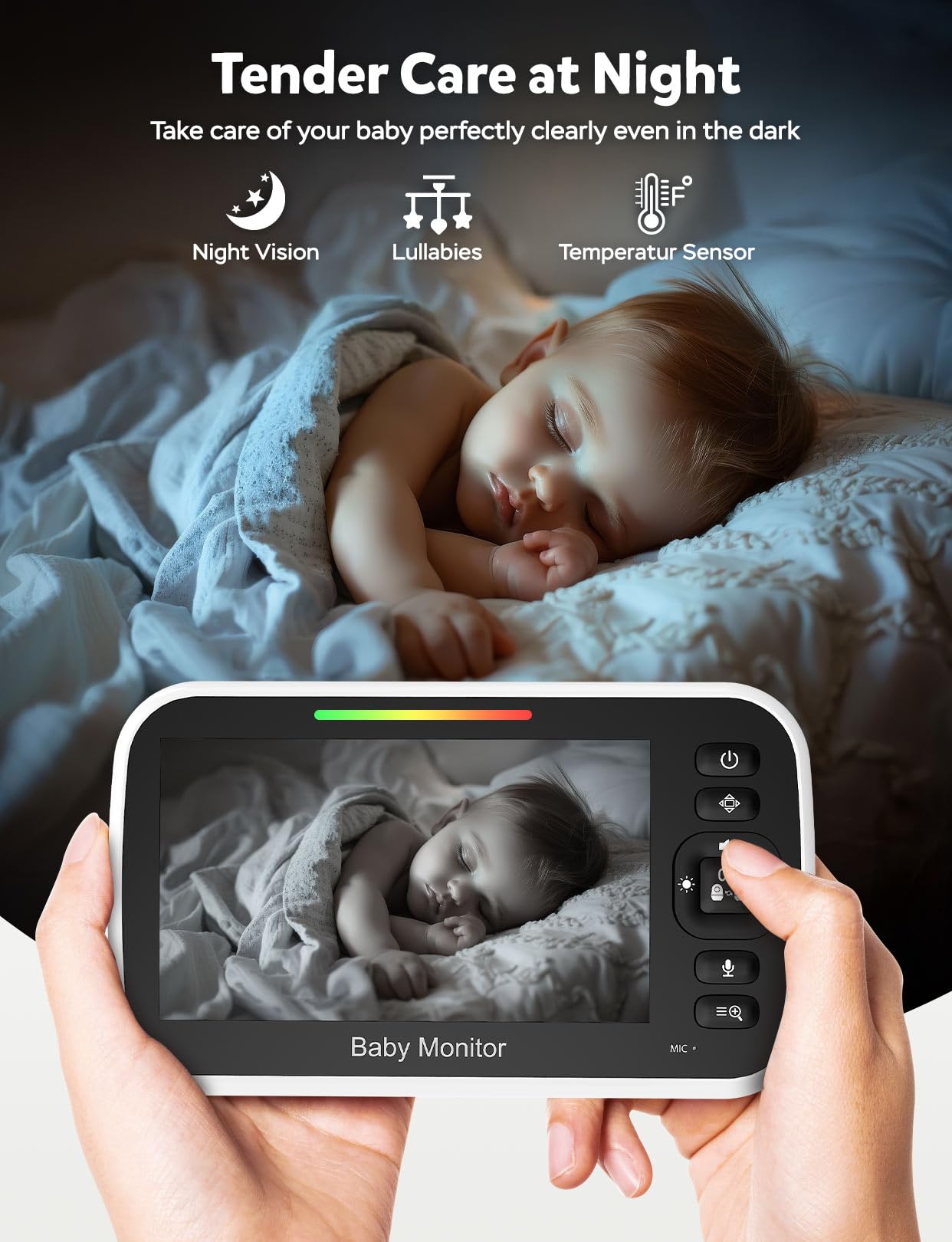 Goodbaby Baby Monitor With Camera And Audio - No Wifi, Remote Pan-Tilt-Zoom, Night Vision, Temperature Sensor, 2-Way Talk, 8 Lul