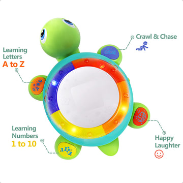 iPlay, iLearn Baby Musical Turtle Toy, Infant Crawling Toys Light Sound, Toddler Spanish English Bilingual Learning Educational,