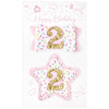 Deeka 2Nd Birthday Hair Bow And Badge Set For Girl - Glitter Pink And White Hair Clips For 2 Year Girl Party Decoration - Toddle