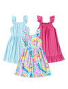 Patpat 3 Pack Toddler Girls Ruffle Sleeve A-Line Dresses Baby Girl Summer Casual Multi-Pack Sundress, Multicolor, 6-7 Years
