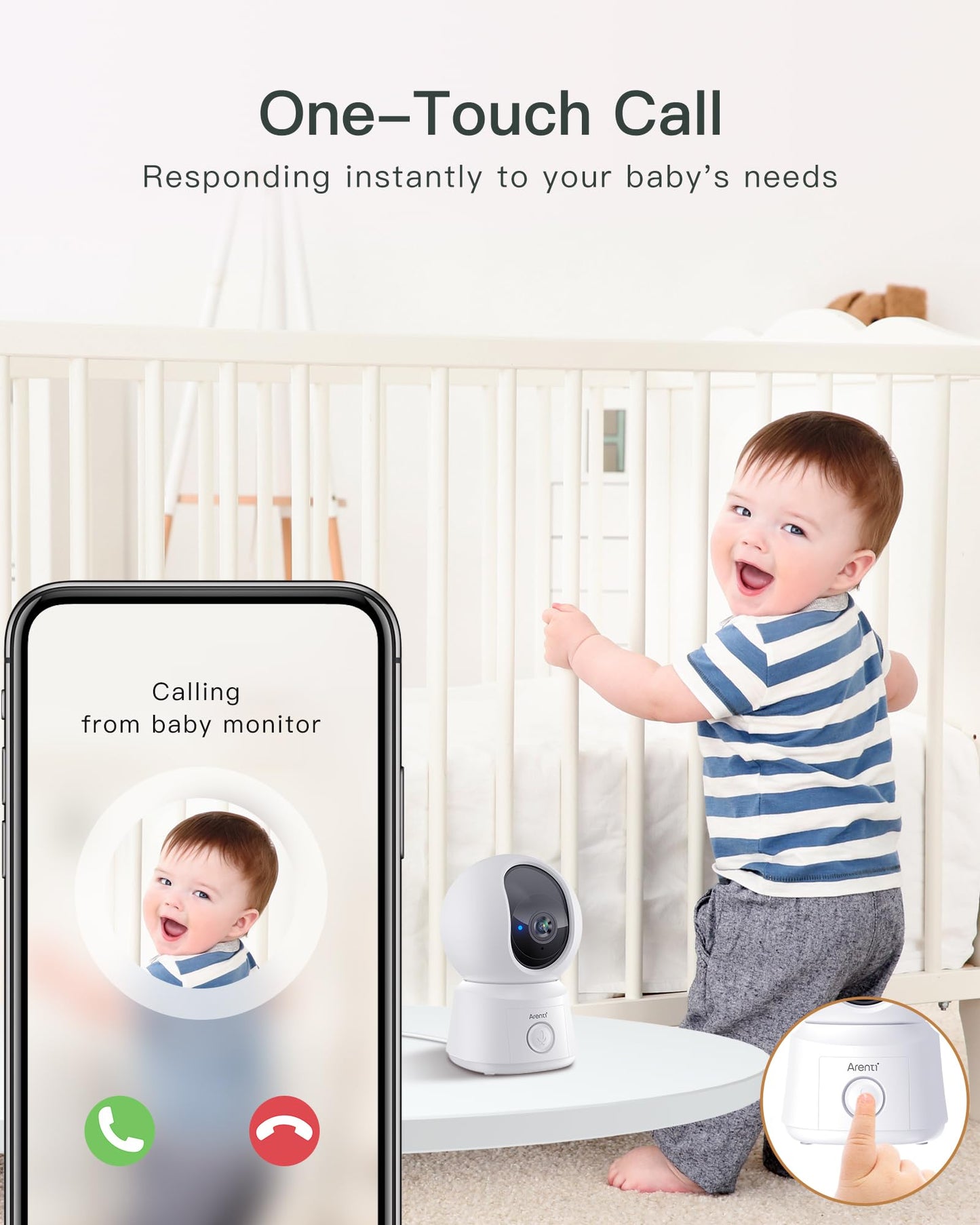 Arenti Video Baby Monitor With Camera And Audio, 5-Inch Smart Baby Camera Monitor With Free Phone App, 1080P, Vox, Ptz, One-Touc