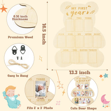 R Horse My First Year Photo Display Wood Board, Babys First Year Picture Frame 12 Months Milestone Board Bear Shape Birthday Bab