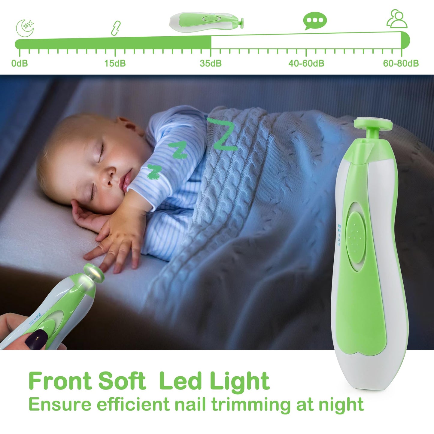 Ottolives Baby Nail Trimmer Electric Newborn Toddler, Safe Baby Nail Clippers Set With Light And 6 Replacement Heads, Baby Nail