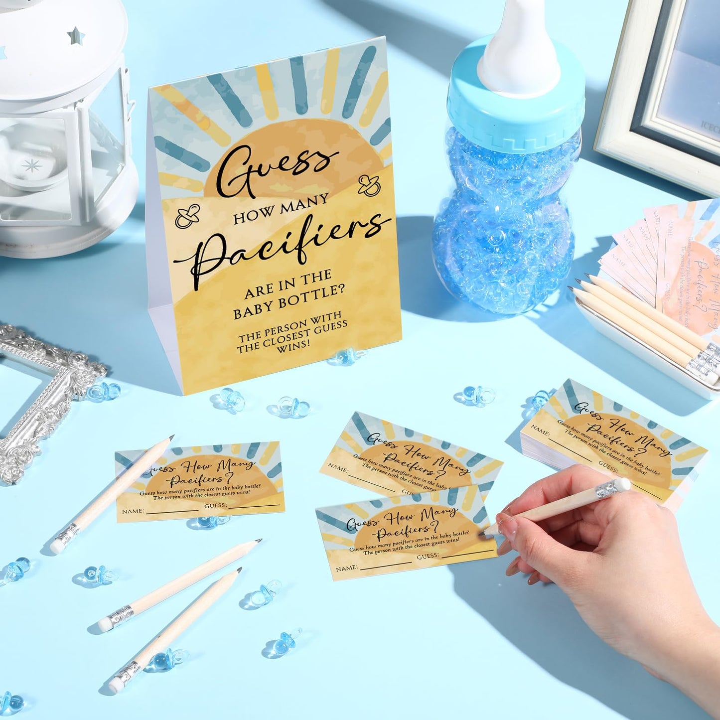 Roowest 512 Pcs Baby Shower Games Guess How Many Pacifiers Sign 100 Small Guessing Games 10 Hb Pencils 750Ml Milk Bottle 400 Acr