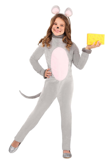 Kid'S Mouse Costume With Headband - Girl'S & Boy'S Rodent Animal Jumpsuit - Child Animal Halloween Costume L