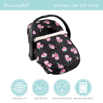 The Peanutshell Car Seat Cover For Baby Girls,Floral Rose, Winter Carseat Canopy Car Seat Cover