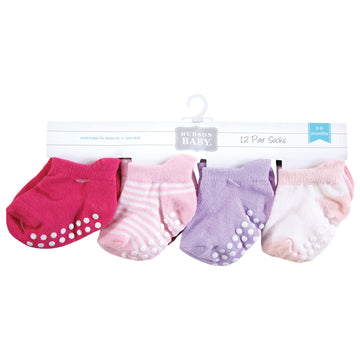 Hudson Baby Unisex Baby Non-Skid No-Show Socks, Pink Lilac, 12-24 Months
