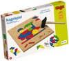HABA Geo Shape Tack Zap Play Set - Make Geometric Designs with Corkboard, Hammer, Templates and 50 Wooden Tiles (Made in Germany