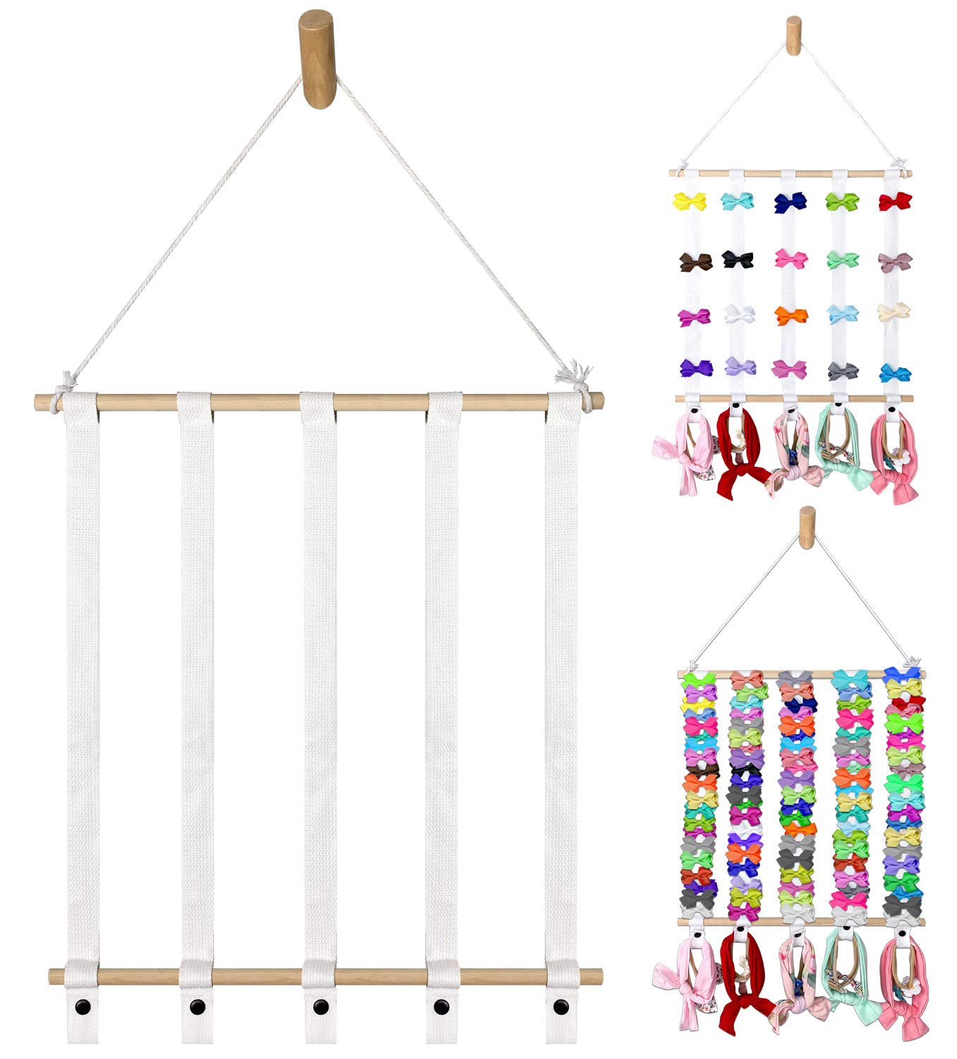 Hair Bow Holder Organizer for Girls - White Cotton Ribbons - Headband, Hair Tie, Clip, Bow Organizers - Baby Hair Accessories St