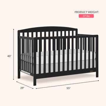 Dream On Me Jpma & Greenguard Gold Certified Odelle 5 In 1 Convertible Crib In Matte Black, Built Of Sustainable Pinewood, 3 Mat