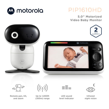 Motorola Baby Pip1610 Hd - 5' Motorized Video Baby Monitor W/Camera, Wall Mount, 1000Ft Range, Two-Way Audio, Room Temperature