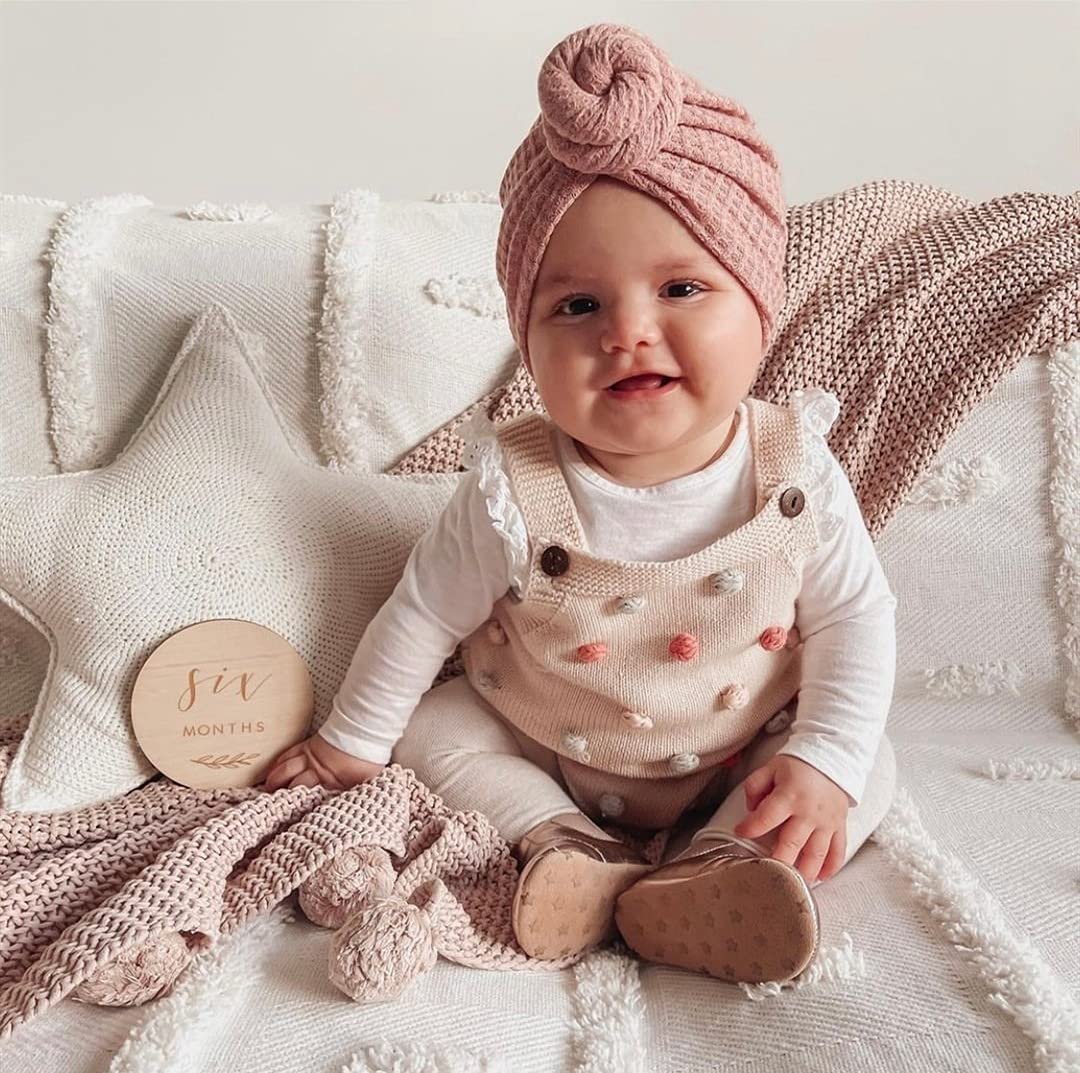 Jiahang Baby Donut Knotted Bow Hat, Waffle Knit Turban Head Wrap, Unisex Baby Beanie India Cap For Infants Toddlers Girls 6 Pcs