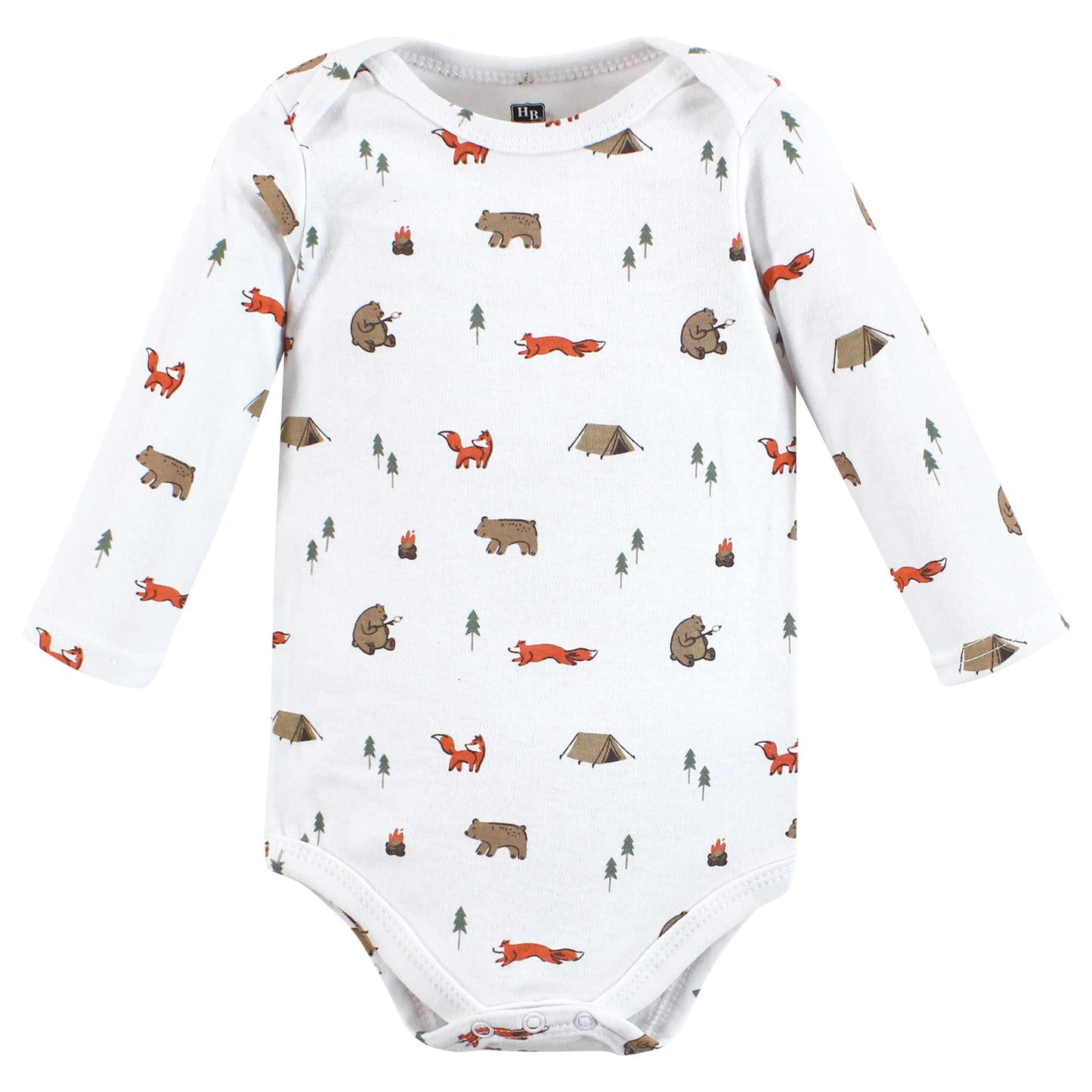 Hudson Baby Unisex Baby Cotton Long-Sleeve Bodysuits, Camping Animals, 0-3 Months