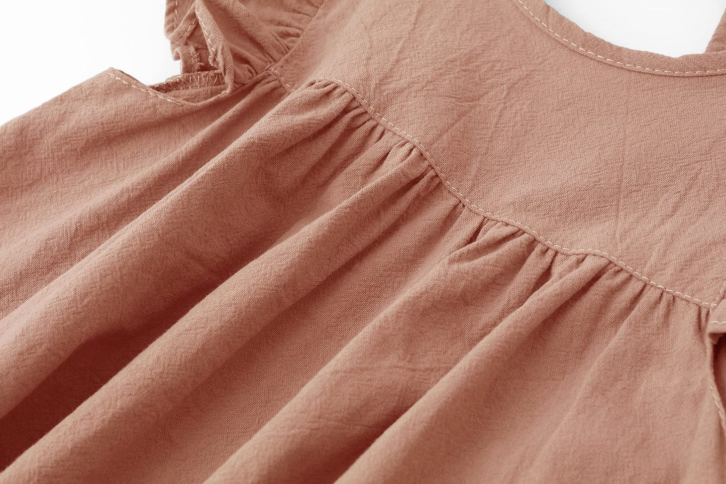 Lyxiof Toddler Baby Girl Cotton Linen Dress Ruffle Sleeve Halter Sleeveless Kids Casual Dresses Light Coffee 90Cm
