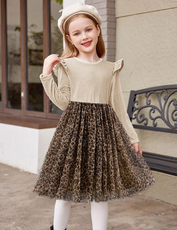 Arshiner Toddler Tulle Dress Velvet Tutu Fall Long Sleeve Winter Casual Outfit Leopard Size 2