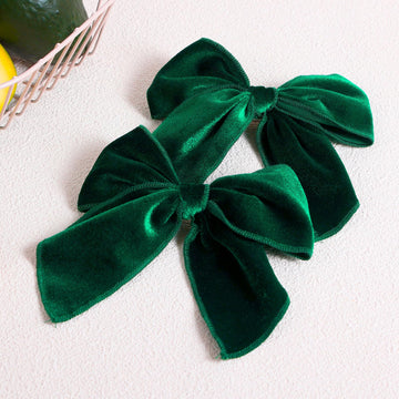 5' Christmas Velvet Hair Bows Dark Green Velvet Ribbon Fable Bow Alligator Clips Toddler Teen Baby Girls Kids Big Velvet Sailor