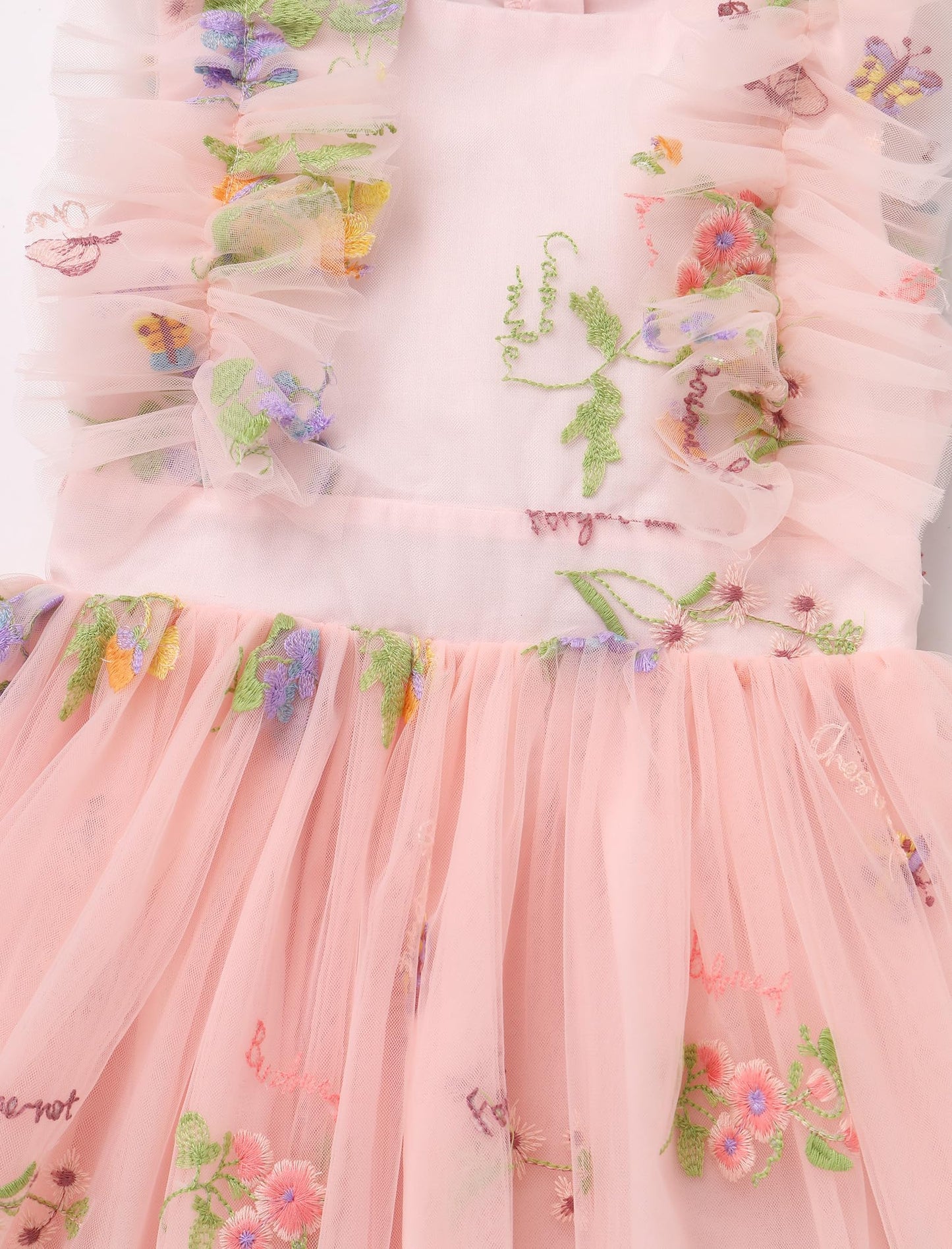 Ibtom Castle Spring Dress For Girls Birthday Party Floral Embroidered Tulle Dress Toddler Flower Girl Wedding Pageant Dress East