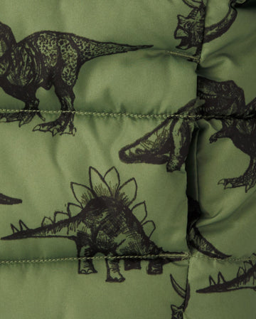 The Children'S Place Baby Boys' And Toddler Medium Weight Puffer Jacket, Wind, Water-Resistant, Olive T-Rex