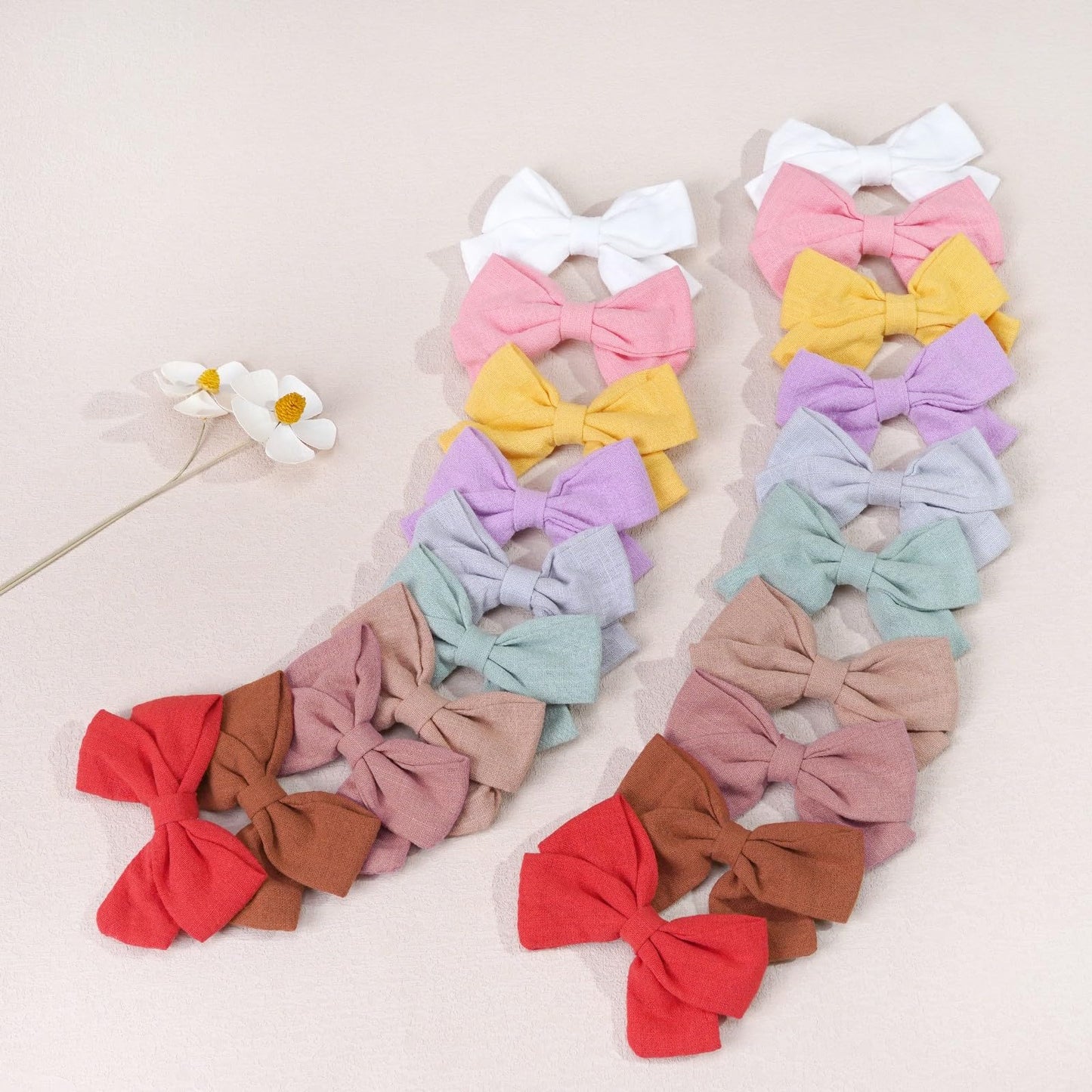 C Llot Girls Hair Bows Linen Fabric 3.5' Bows Alligator Clips Hair Accessories For Little Girls Toddlers Kids And Teens,20 Pie