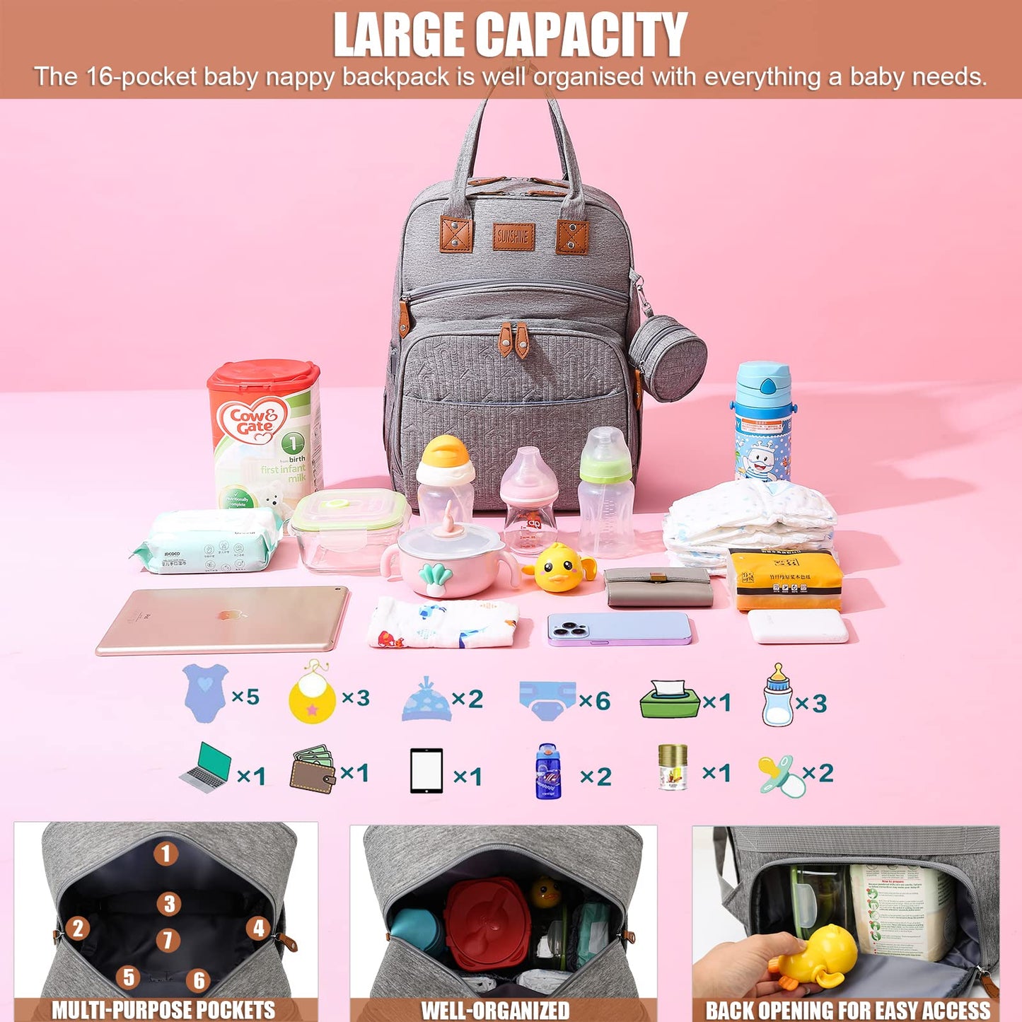 Heegel Baby Diaper Bag Backpack With Changing Station, Best Baby Registry Shower Gifts, Baby Diaper Bags For Men And Women,Essen