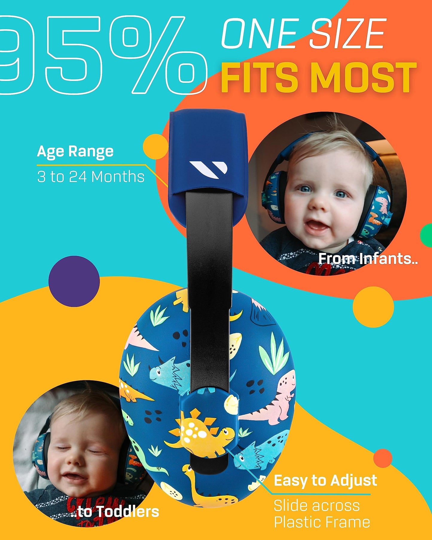 Vanderfields Baby Ear Protection Noise Cancelling Headphones For Babies, Toddlers, Infants 3 Months To 2 Years,Dinosaur Club