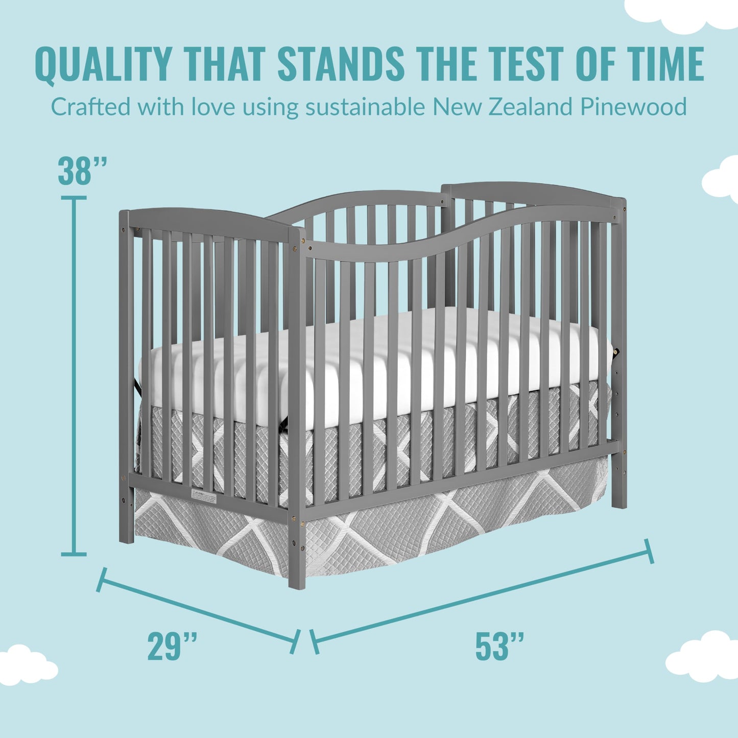 Dream On Me Chelsea 5-In-1 Convertible Crib In Steel Grey, Made Of New Zealand Pinewood, Jpma & Greenguard Gold Certified, Comes